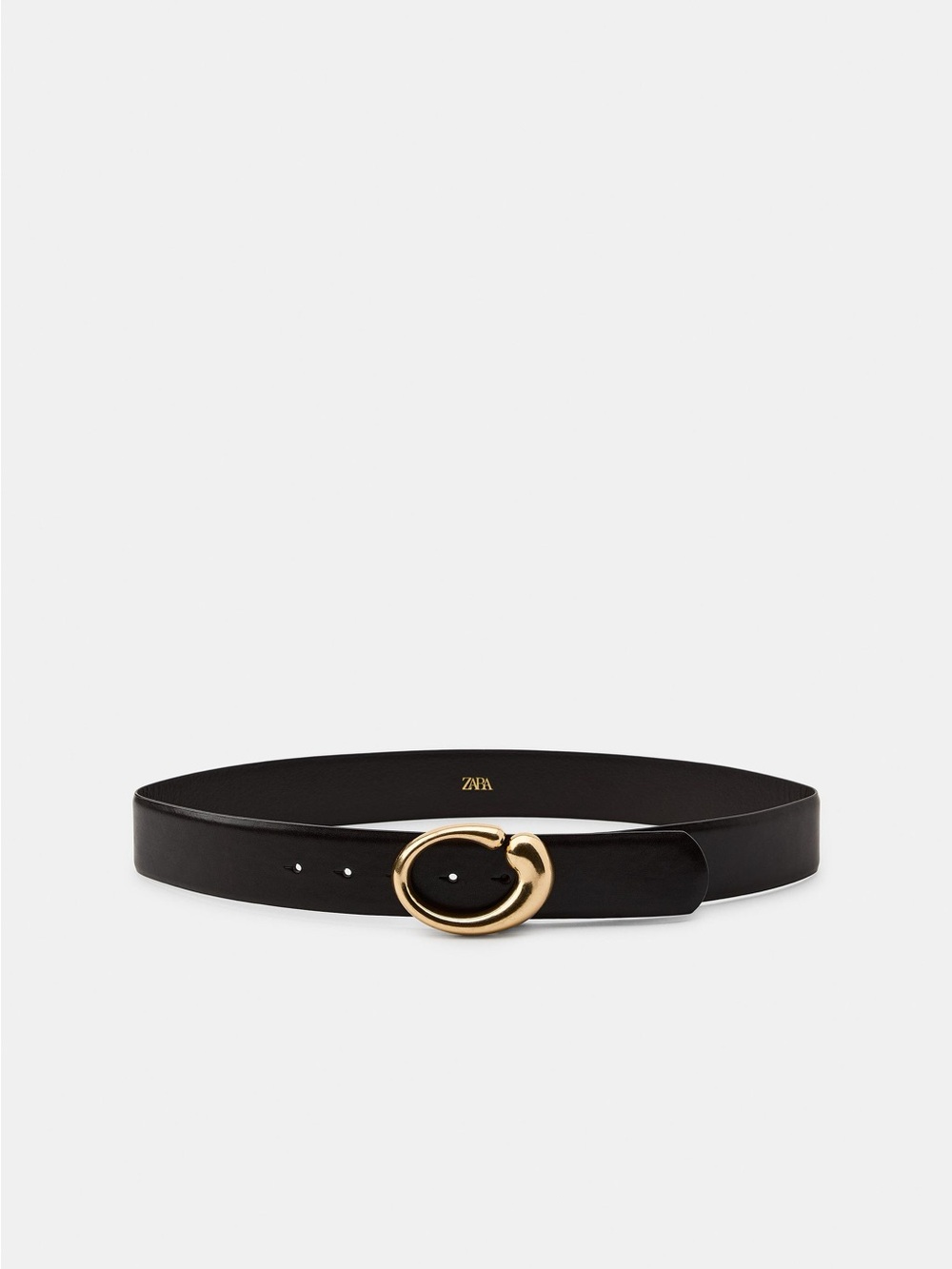 Zara NWT Brown 100% Leather Belt with Gold Curved Buckle